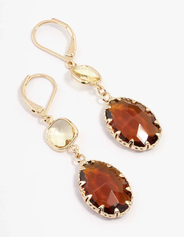 Gold Square & Oval Drop Earrings sold by lovisa