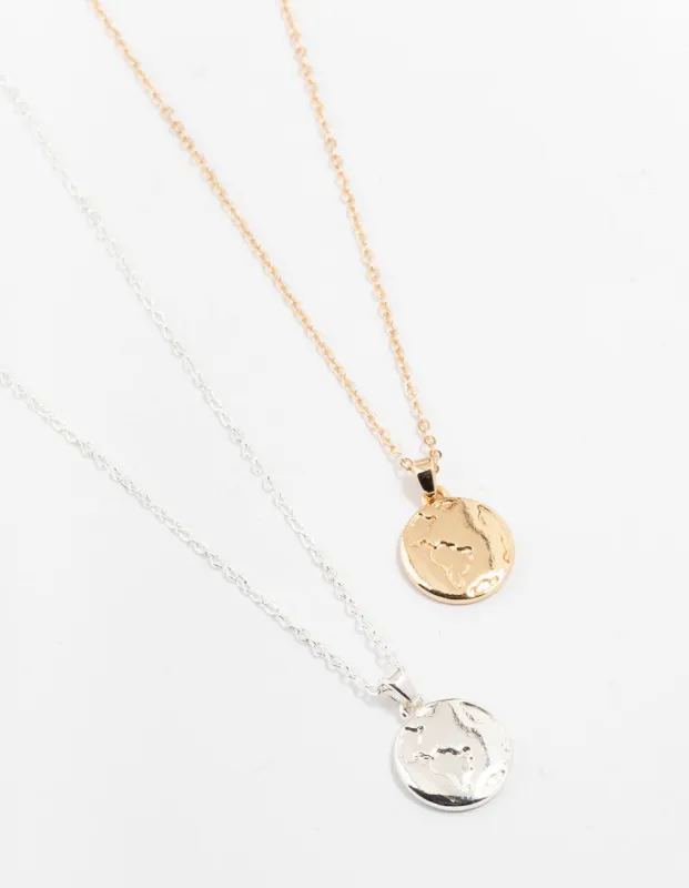 Mixed Metal World Globe Necklaces 2-Pack sold by lovisa