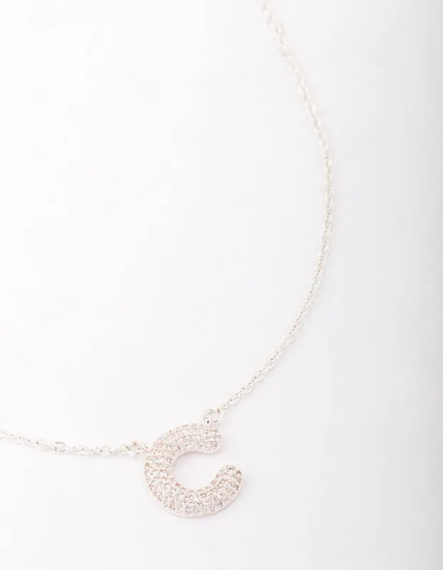 Letter C Silver Plated Pave Pendant Initial Necklace sold by lovisa