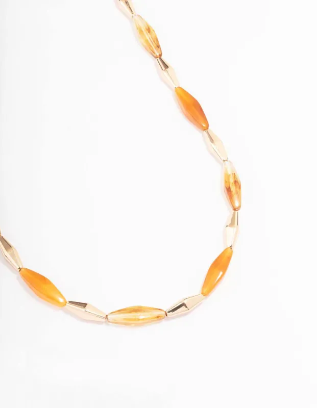 Long Beaded Orange Stone Necklace sold by lovisa