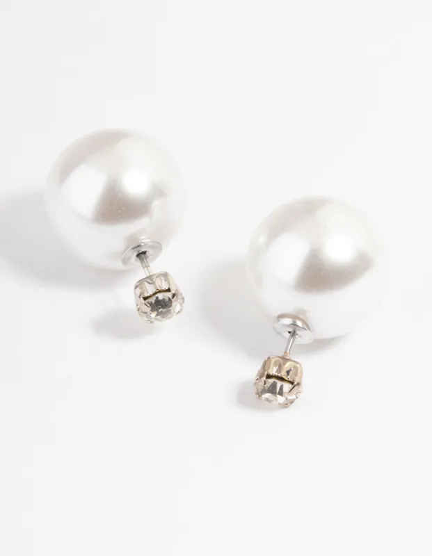 Rhodium Pearl & Diamante Sandwich Earrings sold by lovisa