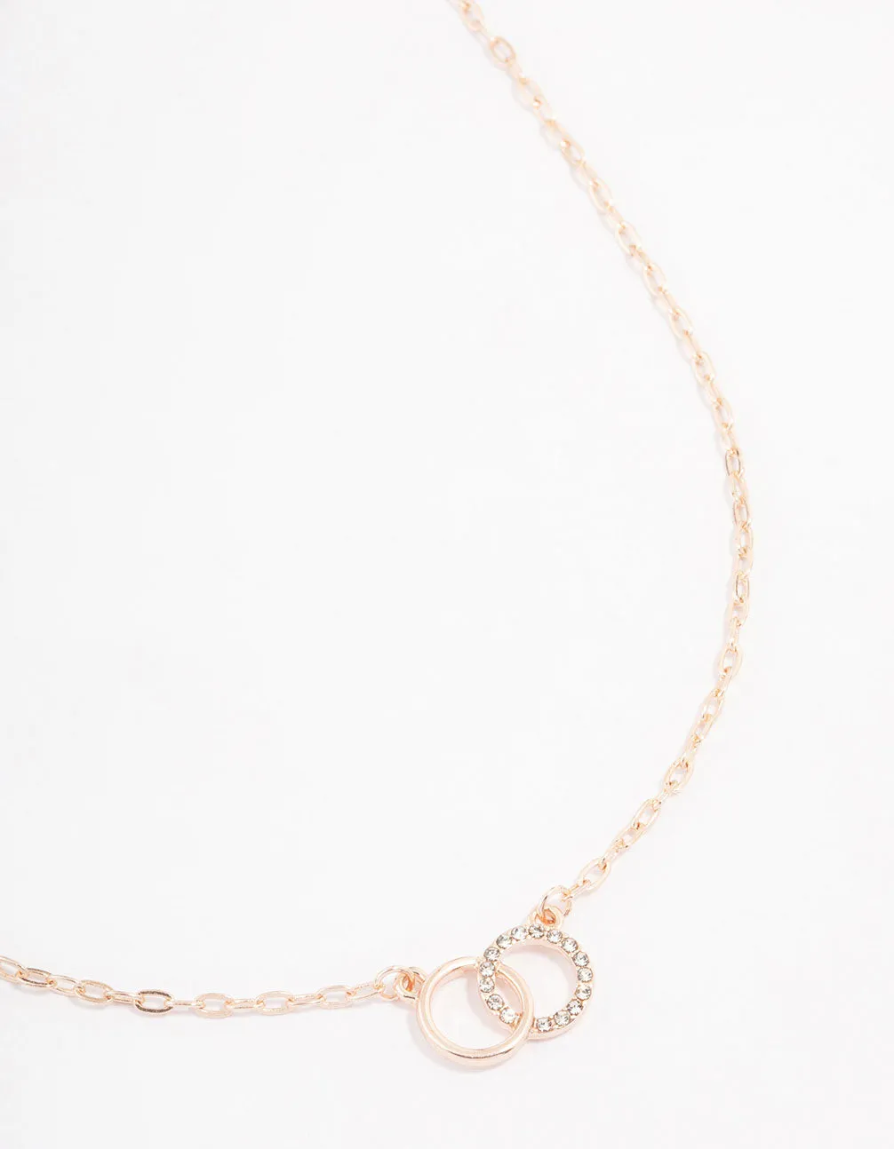 Rose Gold Interlocking Circular Diamante Pendant Necklace sold by lovisa