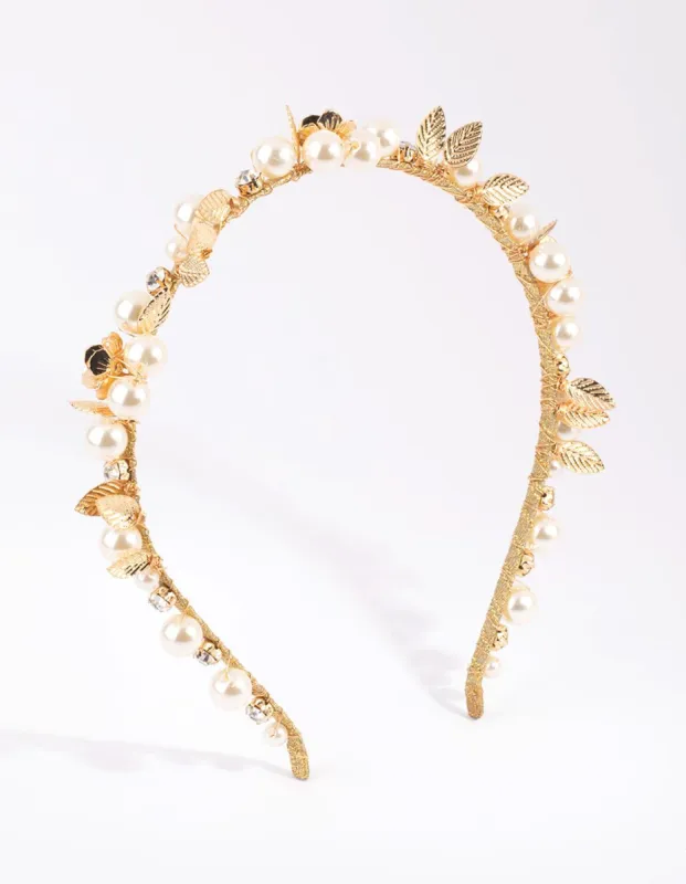 Gold Pearl & Flower Alice Band sold by lovisa