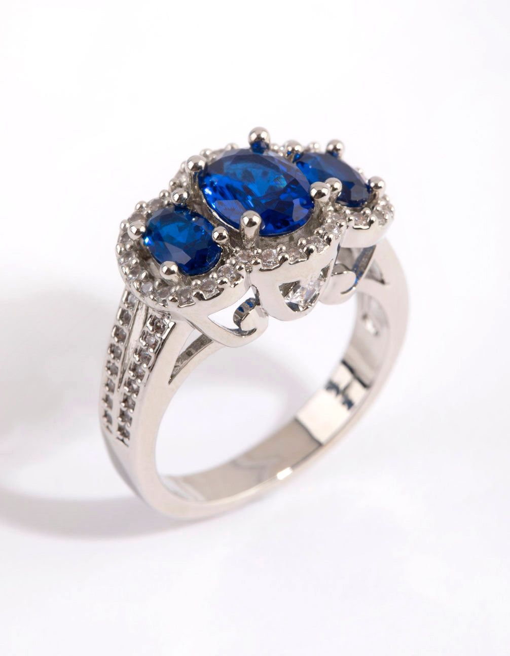 Rhodium Sapphire Cubic Zirconia Triple Stone Ring sold by lovisa