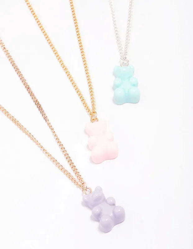 Mixed Metal Pastel Teddy Necklace 3-Pack sold by lovisa