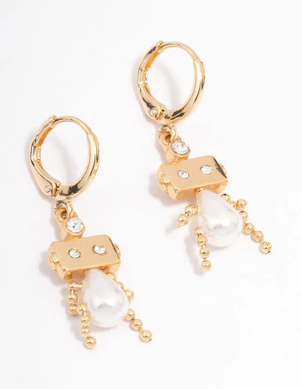 Gold Pearl Robot Huggie Hoop Earrings sold by lovisa