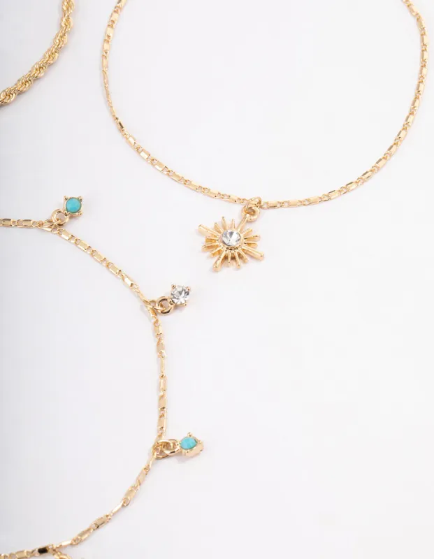 Gold Diamante Celestial Anklet 5-Pack sold by lovisa