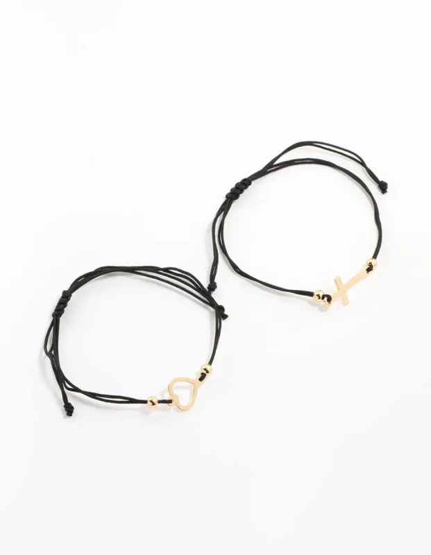 Heart & Cross Fabric Rope Bracelets 2-Pack sold by lovisa