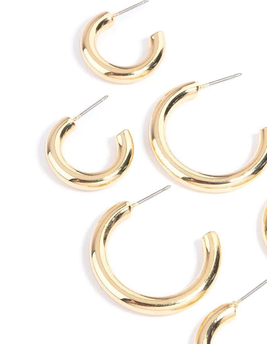 Gold Plated Chunky Hoop Earrings Pack sold by lovisa product image thumbnail 2
