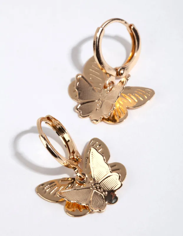 Gold Double Butterfly Stamp Huggie Earrings sold by lovisa