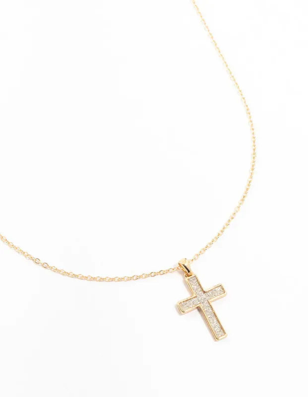 Gold Glitter Cross Necklace sold by lovisa