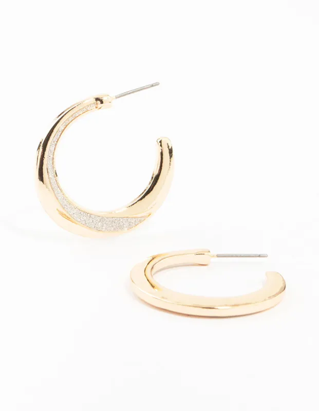 Gold Glitter Splice Hoop Earrings sold by lovisa