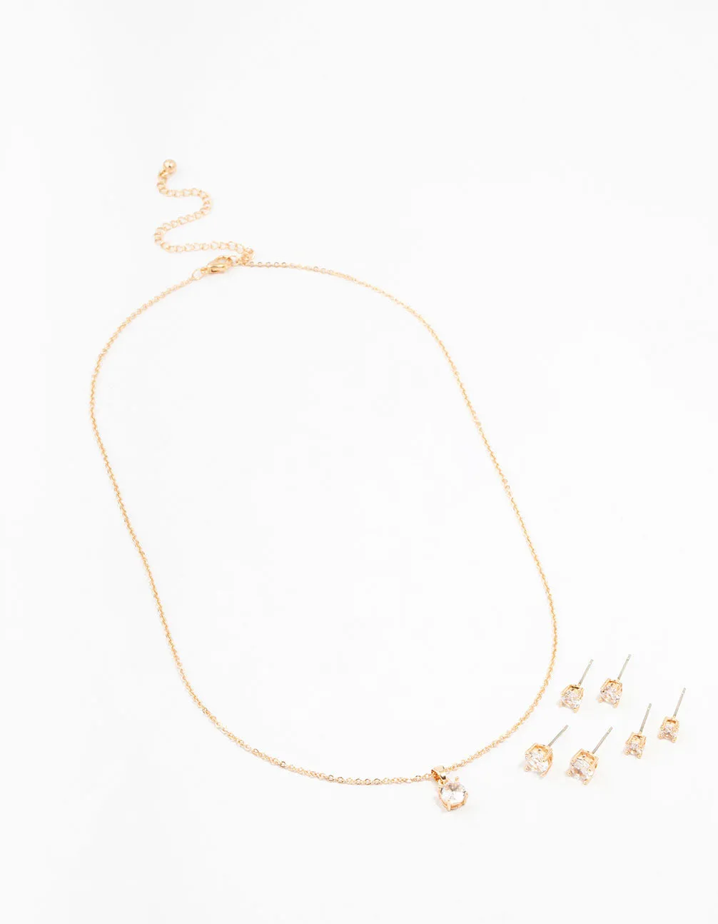 Gold Multiple Cubic Zirconia 6-Pack Stud Earrings & Necklace Set sold by lovisa product image thumbnail 2