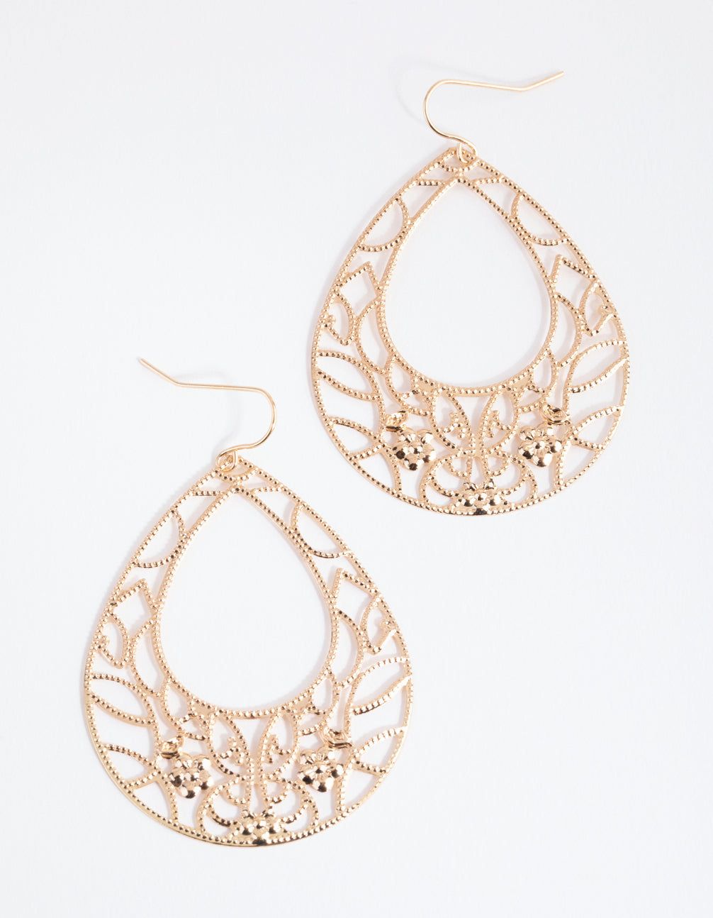 Gold Intricate Oval Drop Earrings sold by lovisa