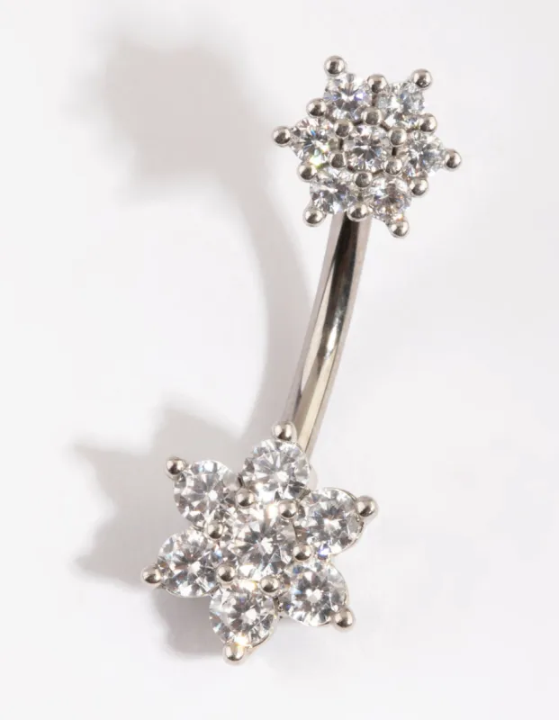 Titanium Double Flower Diamante Belly Ring sold by lovisa