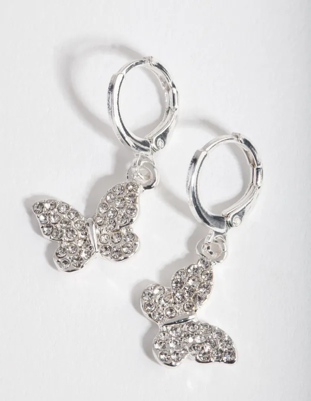 Silver Diamante Butterfly Huggie Earrings sold by lovisa