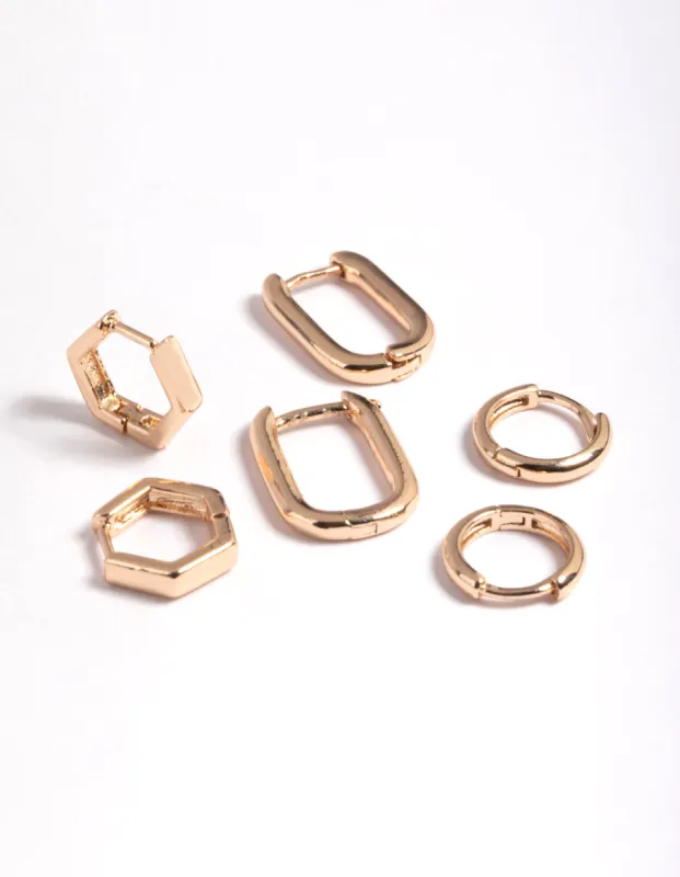 Gold Mini Shaped Huggie Earrings Pack sold by lovisa
