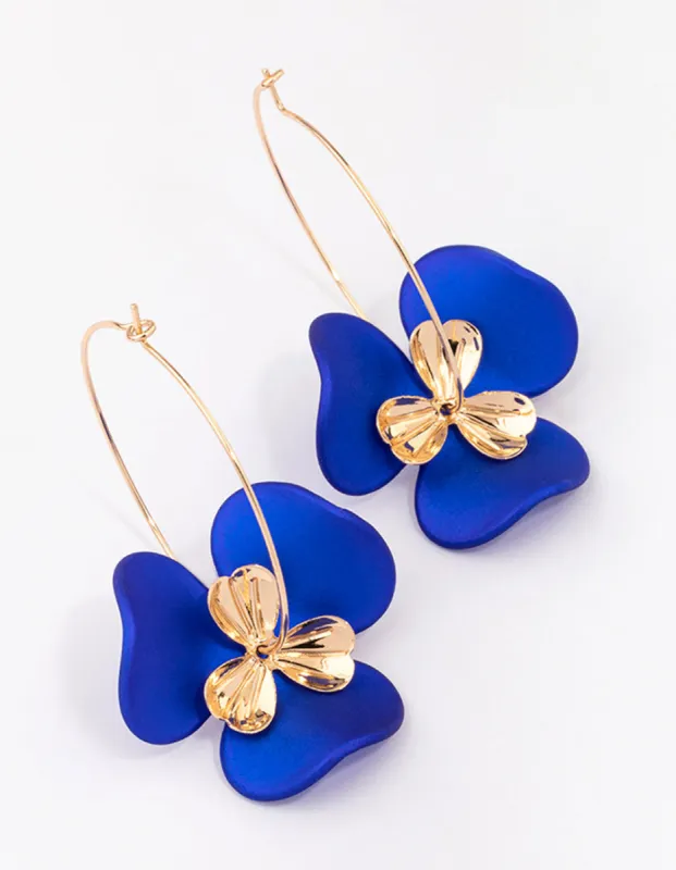Blue & Gold Large Wire Flower Hoop Earrings sold by lovisa