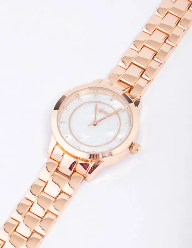 Rose Gold Diamante & Pearl Face Watch sold by lovisa