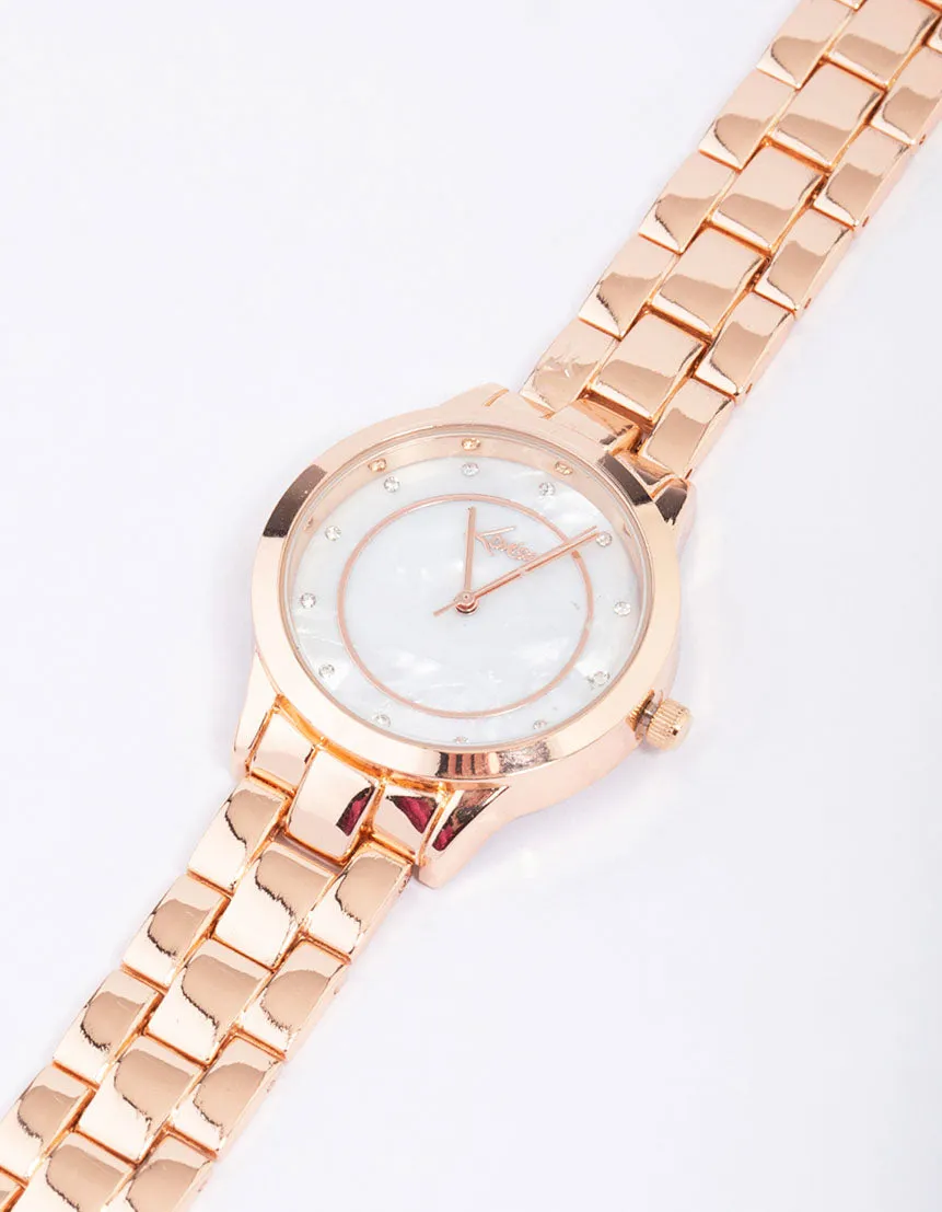 Rose Gold Diamante & Pearl Face Watch sold by lovisa