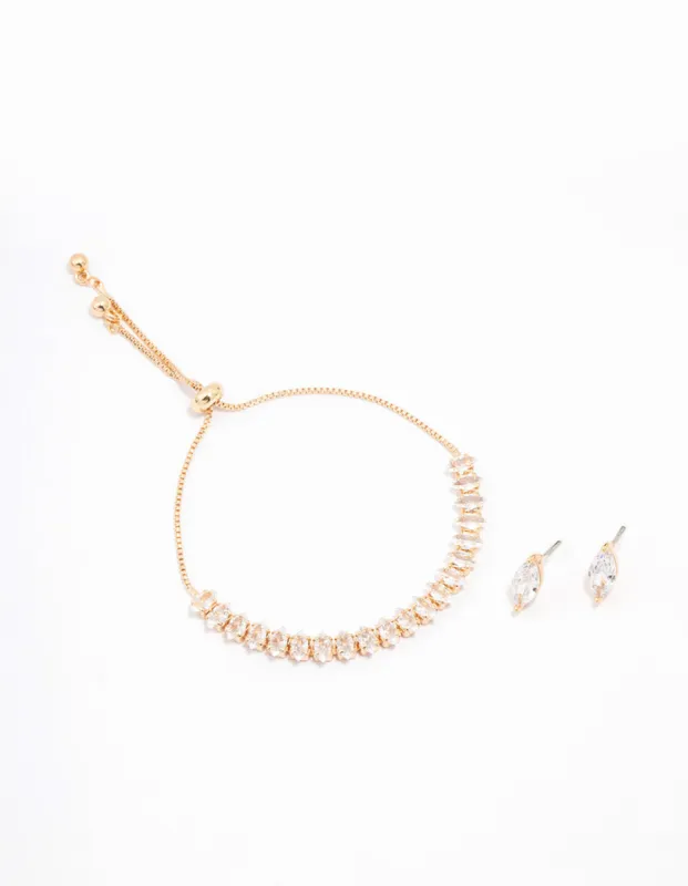 Gold Cubic Zirconia Vine Marquise Tennis Jewellery Set sold by lovisa