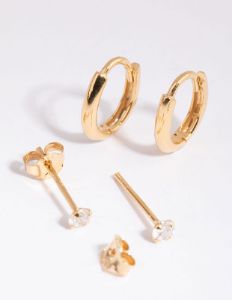 Gold Plated Sterling Silver Diamante & Oval Huggie Earring Pack sold by lovisa
