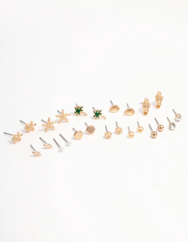 Gold Palm Tree Diamante Earring 12-Pack sold by lovisa