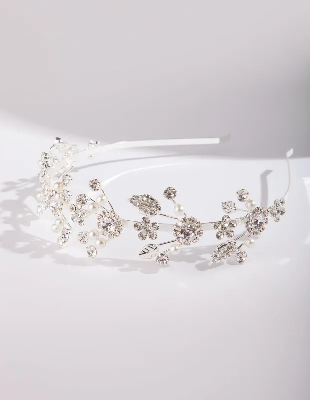 Silver Fine Floral Pearl Headband sold by lovisa