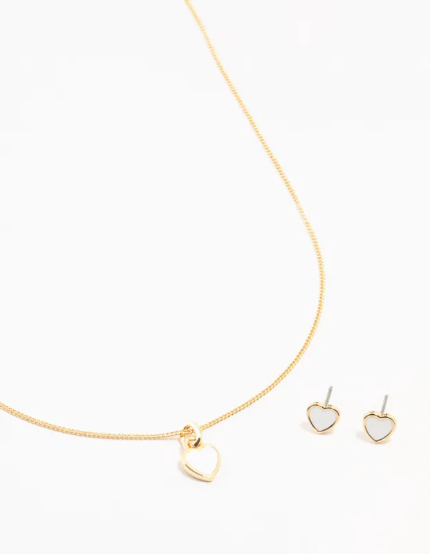 Gold Enamel Heart Necklace & Earrings Set sold by lovisa