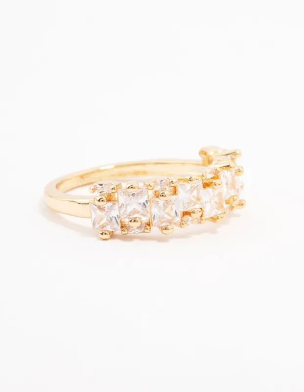 Gold Plated Staggered Cubic Zirconia Band Ring sold by lovisa