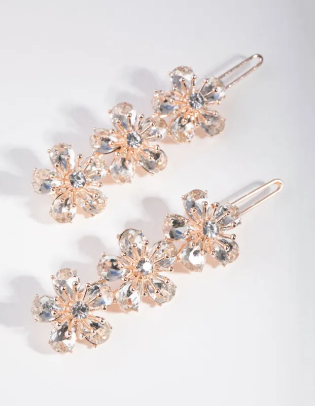 Rose Gold Diamante Trio Flower Pack Clip sold by lovisa