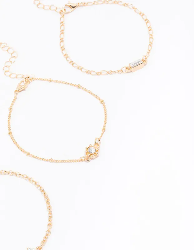 Gold Mixed Stone Diamante Bracelet 3-Pack sold by lovisa