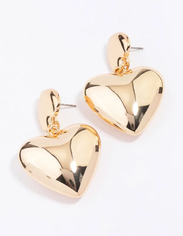 Gold Double Puffy Heart Drop Earrings sold by lovisa
