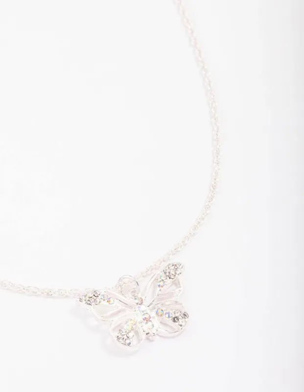 Silver Diamante Open Butterfly Pendant Necklace sold by lovisa