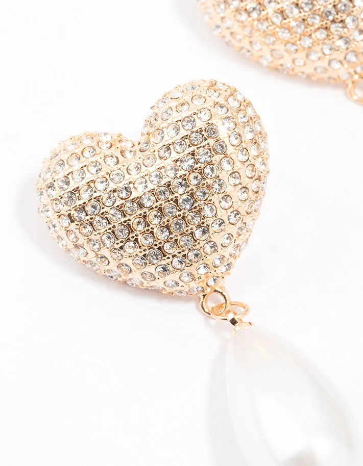 Gold Diamante Pearl Heart Drop Earrings sold by lovisa product image thumbnail 2