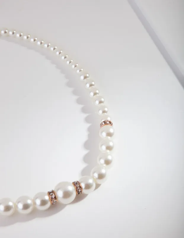Rose Gold Diamante Disc Pearl Necklace sold by lovisa