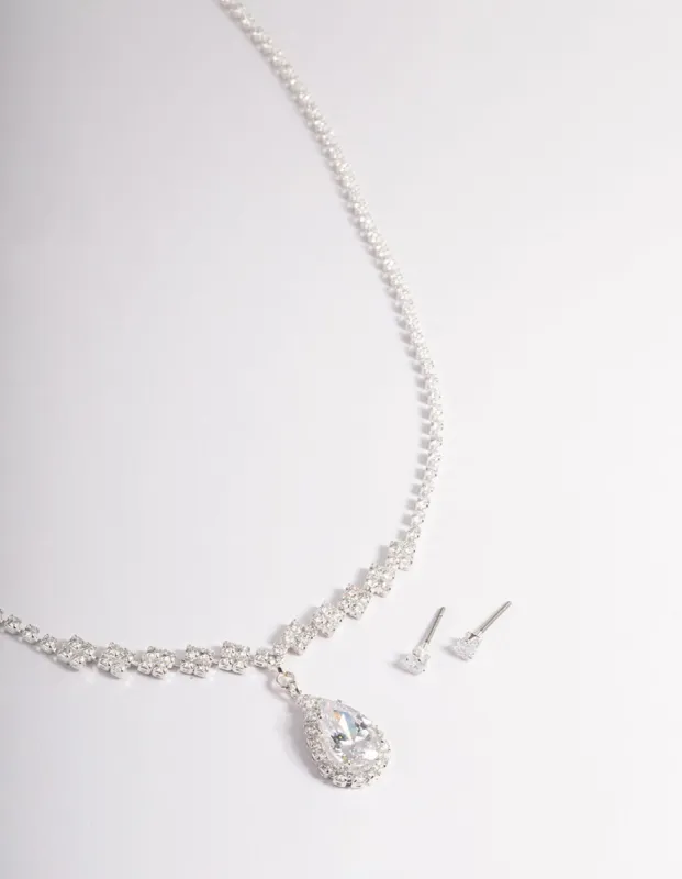 Cubic Zirconia Diamond Pear Stone Necklace Set sold by lovisa