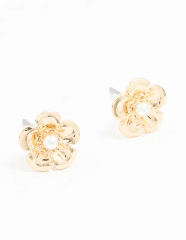 Gold Pearl Flower Stud Earrings sold by lovisa