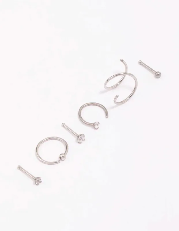 Surgical Steel Twisted Cubic Zirconia Nose Piercing 6-Pack sold by lovisa