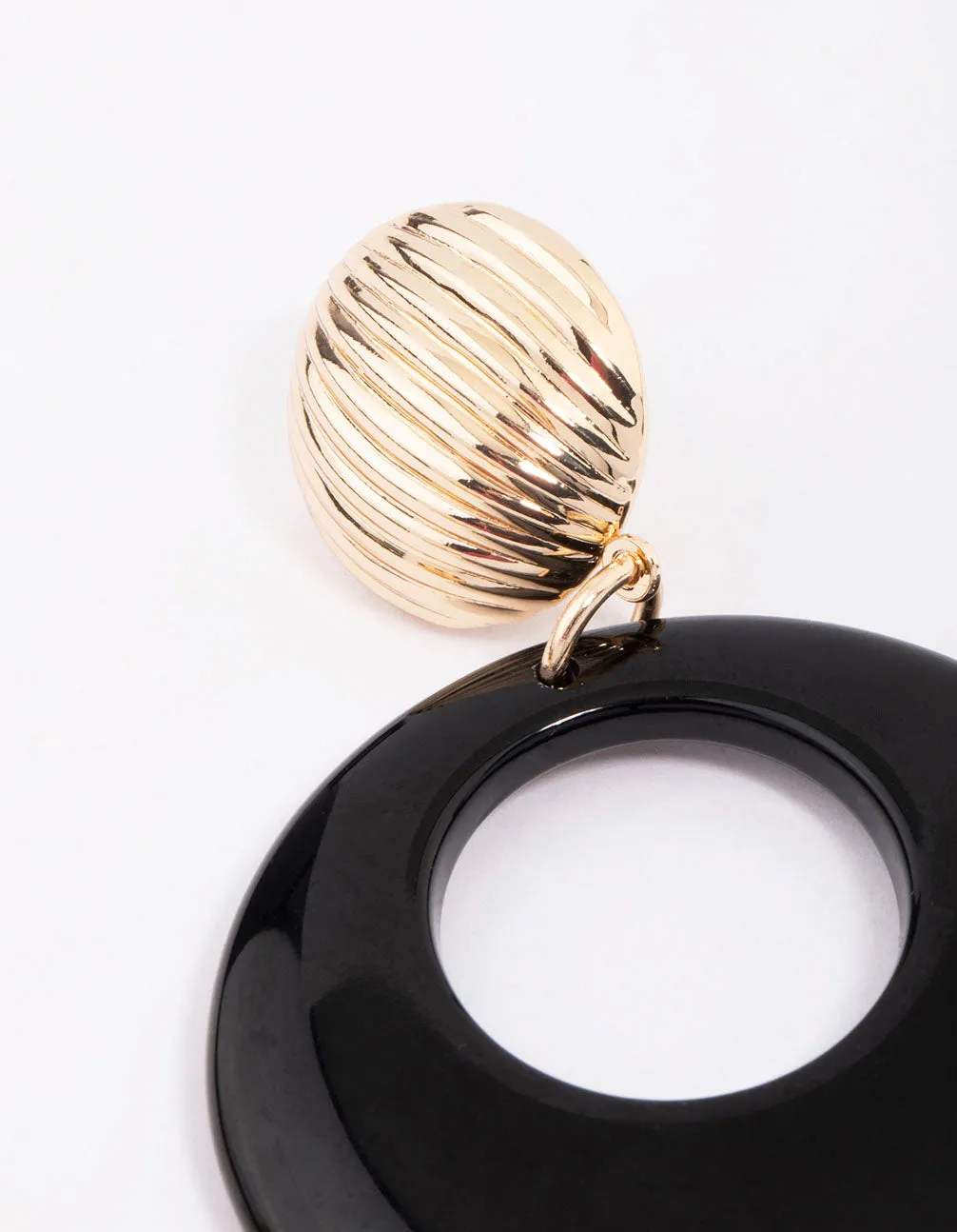 Gold & Black Ribbed Circular Drop Earrings sold by lovisa product image thumbnail 3