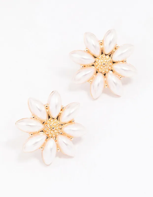 Gold Pearl Flower Stud Earrings sold by lovisa