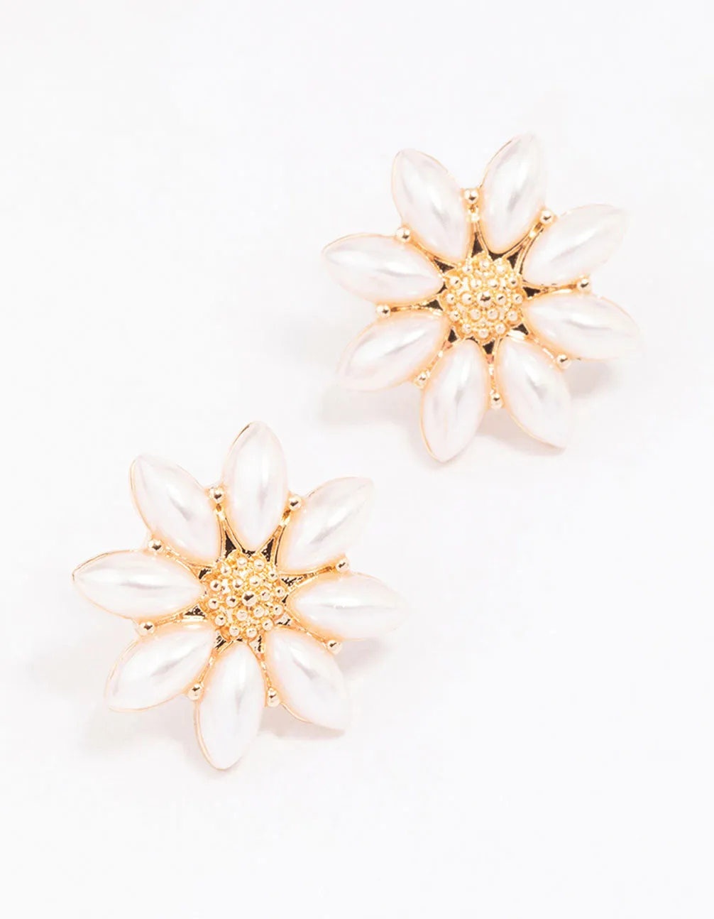 Gold Pearl Flower Stud Earrings sold by lovisa