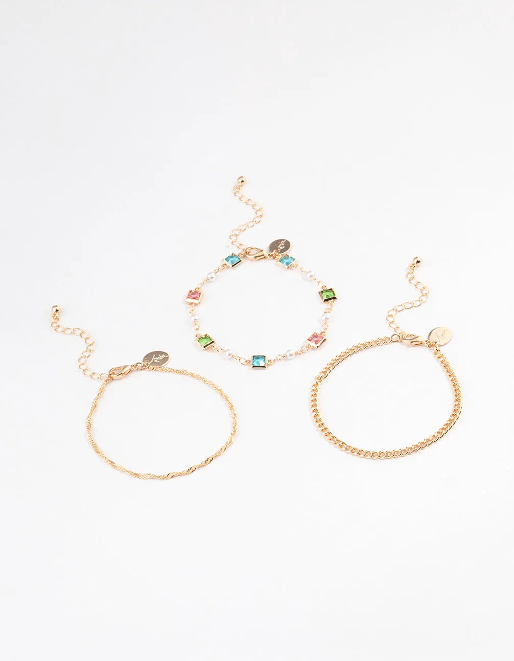 Gold Square Crystal Anklet Pack sold by lovisa