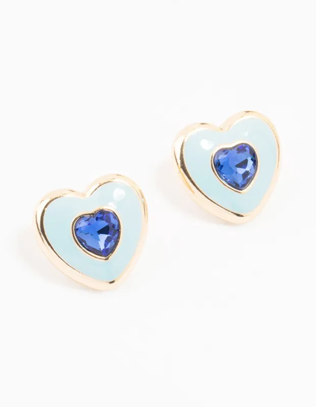 Blue & Gold Acrylic Heart Stud Earrings sold by lovisa