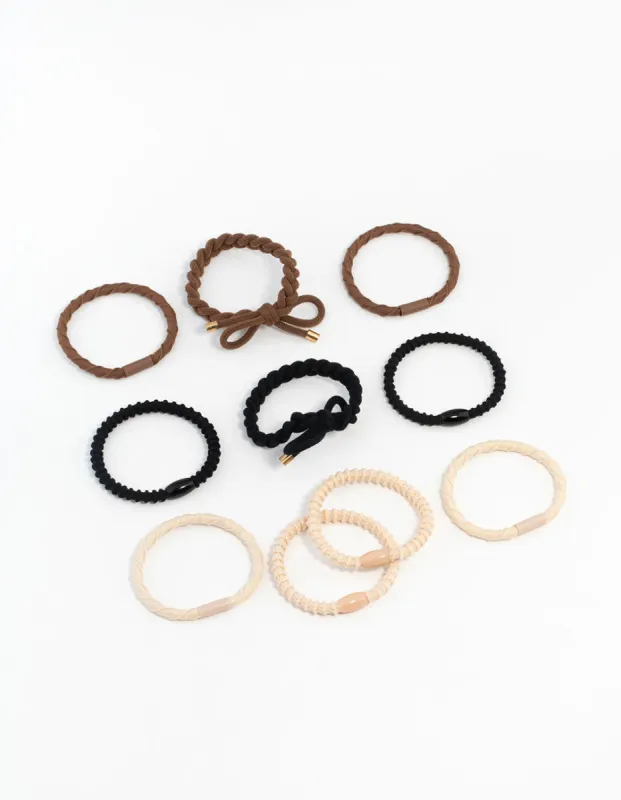 Neutral & Black Mixed Hair Tie Set sold by lovisa