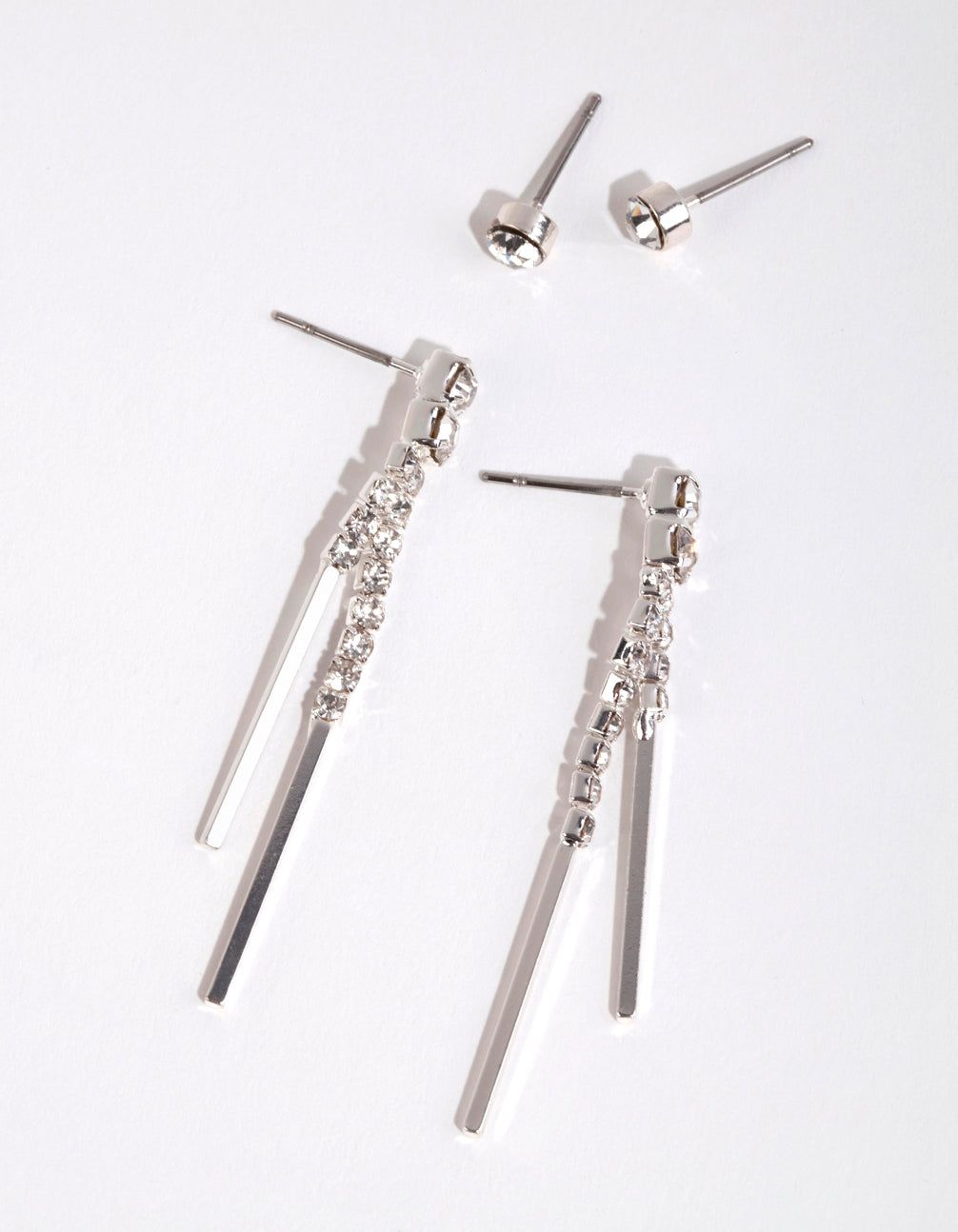 Silver Diamante Multi Bar Earring Set sold by lovisa