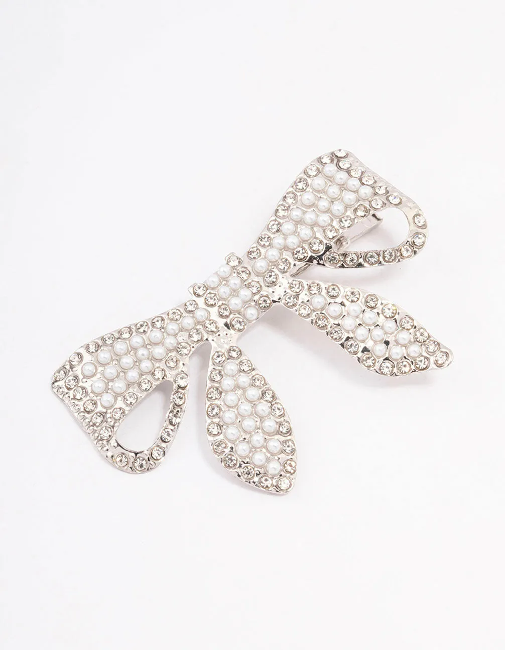 Rhodium Diamante & Pearl Bow Hair Clip sold by lovisa