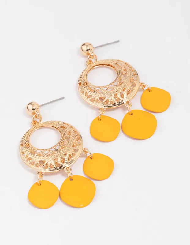 Gold Filigree Disc Drop Earrings sold by lovisa