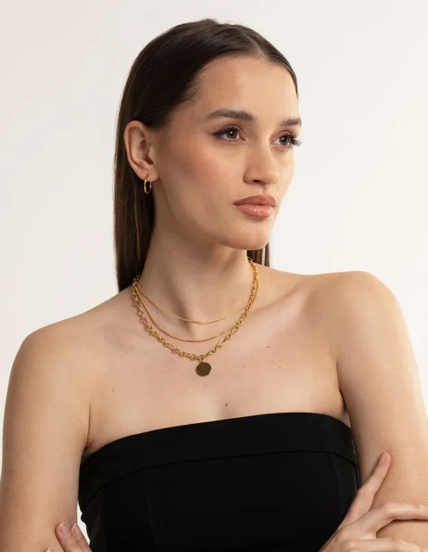 Waterproof Gold Plated Stainless Steel Oval Chunky Disc Layered Necklace sold by lovisa