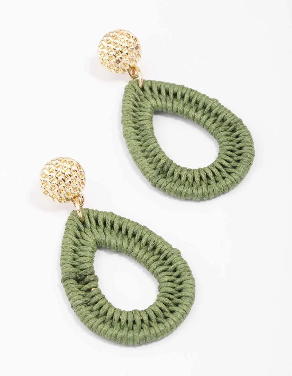 Gold & Green Oval Raffia Stud Drop Earrings sold by lovisa